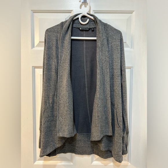 Athleta Gray Drape Cardigan Restore Wrap Athleisure Long Sleeve Thumb Holes XS - Picture 1 of 9